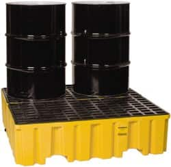 Eagle - 120 Gal Sump, 4,000 Lb Capacity, 4 Drum, Polyethylene Spill Deck or Pallet - 51-1/2" Long x 52.4" Wide x 13-3/4" High, Yellow, Liftable Fork, Drain Included, Vertical, 2 x 2 Drum Configuration - A1 Tooling