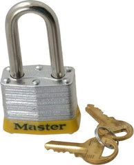 Master Lock - Keyed Alike Retaining Key Conductive Lockout Padlock - 1-1/2" Shackle Clearance, 9/32" Shackle Diam, 1-1/4" Body Height x 1-9/16" Body Width, Yellow, 4 Pins - A1 Tooling