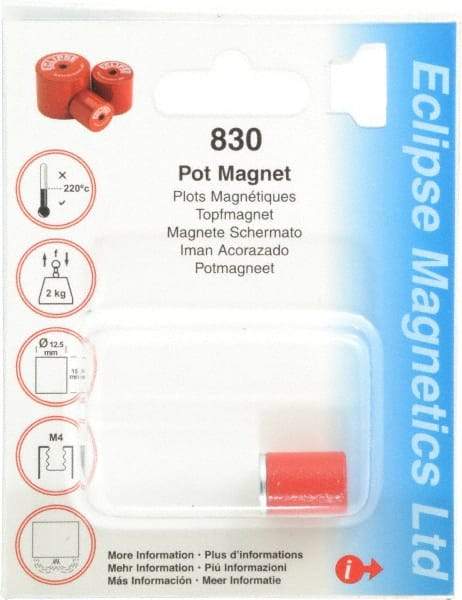 Eclipse - 1/2" Diam, M4 Thread, 2.5 Lb Average Pull Force, Mild Steel, Alnico Pot Magnets - 220°C Max Operating Temp, 5/8" High, Grade 5 Alnico - A1 Tooling