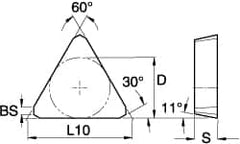 Kennametal - TPKN43 Grade KC725M Carbide Milling Insert - TiN/TiCN/TiN Finish, 3/16" Thick, 1/2" Inscribed Circle - A1 Tooling