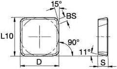 Kennametal - SPKN53 Grade KC725M Carbide Milling Insert - TiN/TiCN/TiN Finish, 3/16" Thick, 5/8" Inscribed Circle - A1 Tooling