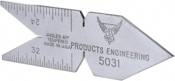 PEC Tools - 60° Angle, Satin Chrome Coated Steel Center Gage - 1/32 to 1/14 Inch Graduation - A1 Tooling