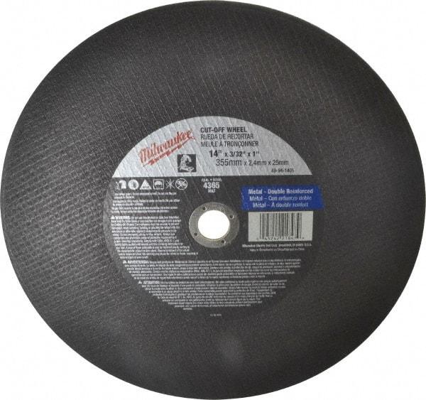 Milwaukee Tool - 14" 36 Grit Aluminum Oxide Cutoff Wheel - 3/32" Thick, 1" Arbor, 4,365 Max RPM, Use with Angle Grinders - A1 Tooling