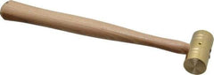 Made in USA - 1/2 Lb Head 1" Face Brass Head Striking Tool Hammer - 10-1/2" OAL, Wood Handle - A1 Tooling