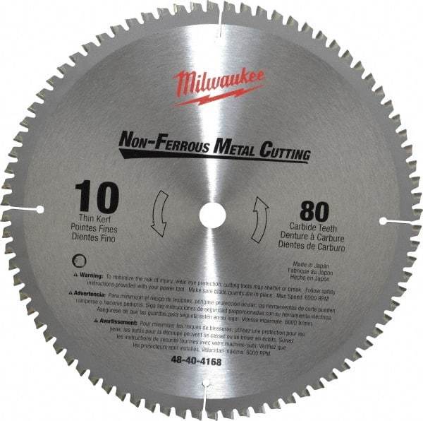 Milwaukee Tool - 10" Diam, 5/8" Arbor Hole Diam, 80 Tooth Wet & Dry Cut Saw Blade - Carbide-Tipped, General Purpose & Straight Action, Standard Round Arbor - A1 Tooling