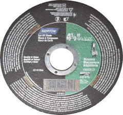 Norton - 4-1/2" 30 Grit Silicon Carbide Cutoff Wheel - 1/16" Thick, 7/8" Arbor, 13,580 Max RPM, Use with Angle Grinders - A1 Tooling