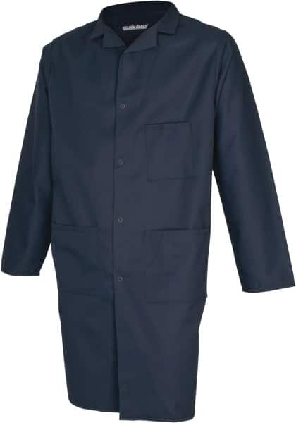 PRO-SAFE - Size L Navy Blue Lab Coat - Polyester and Cotton, Snap Front, Open Wrists, (2 Pass Through Pockets and Front Chest and Hip Pocket) - A1 Tooling