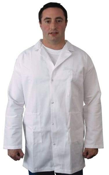 PRO-SAFE - Size M White Lab Coat - Polyester and Cotton, Snap Front, Open Wrists, (2 Pass Through Pockets and Front Chest and Hip Pocket) - A1 Tooling