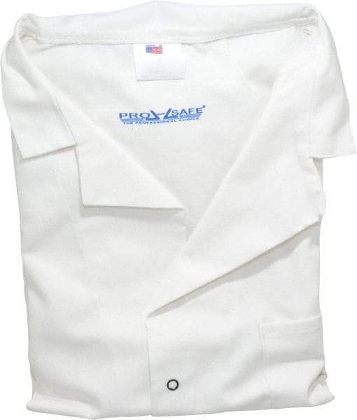 PRO-SAFE - Size L White Lab Coat - Polyester and Cotton, Snap Front, Open Wrists, (2 Pass Through Pockets and Front Chest and Hip Pocket) - A1 Tooling