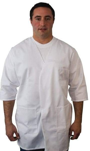 PRO-SAFE - Size L White Smock with 5 Pockets - Polyester and Cotton, Buttonless and Ties In Back - A1 Tooling