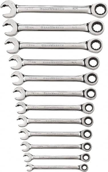 GearWrench - 12 Piece, 8mm to 19mm, 12 Point Ratcheting Combination Wrench Set - Metric Measurement Standard, Chrome Finish - A1 Tooling