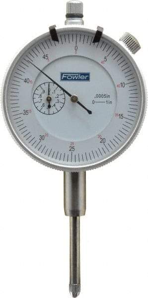 Fowler - 1" Range, 0-25-0 (Balanced), 0-50 (Continuous) Dial Reading, 0.0005" Graduation Dial Drop Indicator - 2-1/4" Dial, 0.05" Range per Revolution, Revolution Counter - A1 Tooling