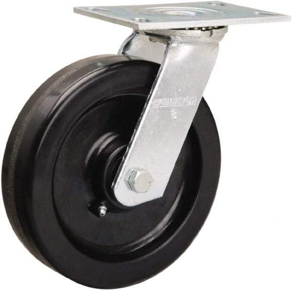 Hamilton - 8" Diam x 2" Wide x 9-1/2" OAH Top Plate Mount Swivel Caster - Phenolic, 900 Lb Capacity, Straight Roller Bearing, 4-1/2 x 6-1/4" Plate - A1 Tooling