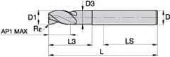 Kennametal - 0.984", 3 Flute, Single End, Solid Carbide, Corner Radius End Mill - 135mm OAL, 45° Helix, Right Hand Flute, 37.5mm LOC, Right Hand Cut, 75mm Extended Reach - A1 Tooling