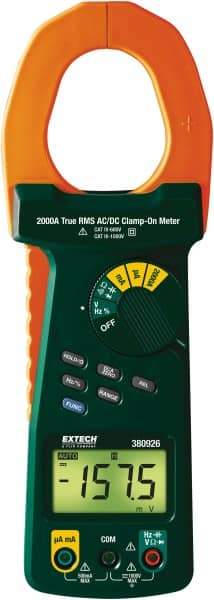 Extech - 380926, CAT IV, Digital True RMS Auto Ranging Clamp Meter with 2" Clamp On Jaws - 1000 VAC/VDC, 2000 AC/DC Amps, Measures Voltage, Capacitance, Current, Frequency, Resistance - A1 Tooling