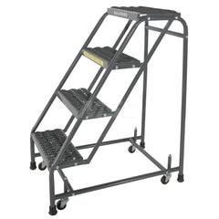 Steel Step Rolling Ladder: 38″ Platform, 450 lb Capacity, 4 Step, 20″ Base Grip Strut Tread, 18″ Platform Width, Assembled