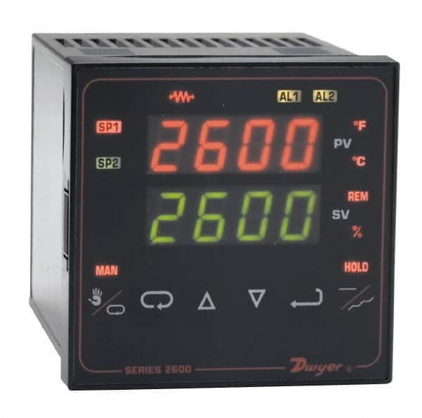 Dwyer - 2,320 to 4,208°F 1/4 DIN Temperature/Process Control - Dual 4-Digit LCD Display, Fuzzy Logic PID Control, 100-240 VAC/VDC - A1 Tooling