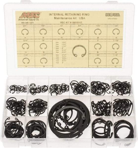 Made in USA - 337 Piece, 3/8 to 3", SpRing Assortment Steel, Snap Internal Retaining Ring Assortment - Includes Compartmented Case - A1 Tooling