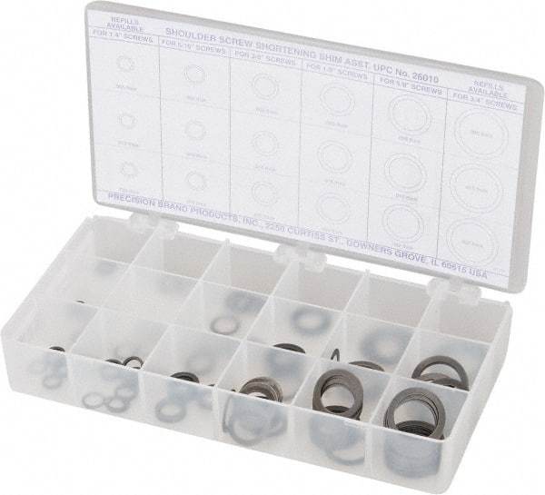 Precision Brand - 270 Piece, 1/4 to 3/4" Screw, Grade 1075 Spring Steel Flat Washer Assortment - Includes (15) 0.501 Inside x 0.738 OD Washer, (45) 0.252 to 0.751 Inside x 0.366 to 0.995 OD Washer & Compartmented Storage Case - A1 Tooling