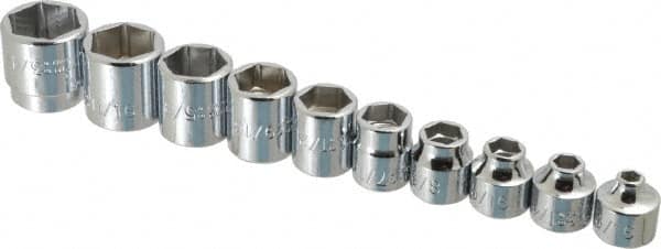 Proto - 10 Piece 3/8" Drive Standard Socket Set - 6 Points, 3/16 to 3/4", Inch Measurement Standard - A1 Tooling