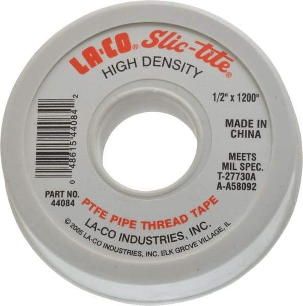 LA-CO - 1/2" Wide x 1,200" Long General Purpose Pipe Repair Tape - 3 mil Thick, -450 to 550°F, White - A1 Tooling