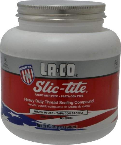 LA-CO - 1 Qt Brush Top Can White Thread Sealant - Paste with PTFE, 500°F Max Working Temp, For Metal, PVC, CPVC & ABS Plastic Pipe Threads - A1 Tooling