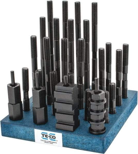 TE-CO - 38 Piece, 1/2-13 Stud, 11/16" T Slot, T Nut & Stud Kit - 1-1/8" T-Slot Nut Width, 3, 4, 5, 6, 7, 8" Stud Lengths - A1 Tooling