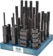 TE-CO - 38 Piece, 5/8-11 Stud, 11/16" T Slot, T Nut & Stud Kit - 1-1/8" T-Slot Nut Width, 3, 4, 5, 6, 7, 8" Stud Lengths - A1 Tooling