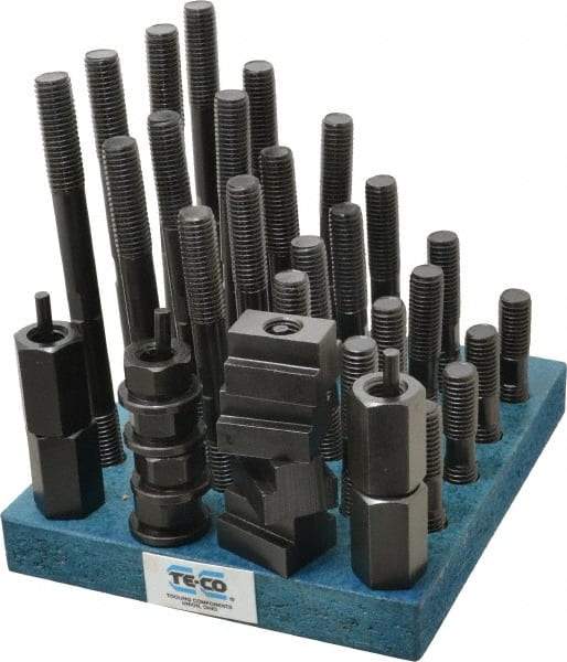 TE-CO - 38 Piece, 5/8-11 Stud, 13/16" T Slot, T Nut & Stud Kit - 1-1/4" T-Slot Nut Width, 3, 4, 5, 6, 7, 8" Stud Lengths - A1 Tooling