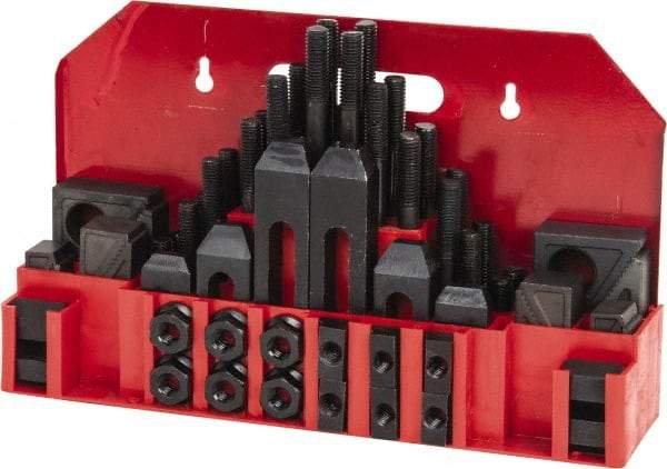 Value Collection - 52 Piece Fixturing Step Block & Clamp Set with 1" Step Block, 9/16" T-Slot, 1/2-13 Stud Thread - 7/8" Nut Width, 3, 4, 5, 6, 7 & 8" Stud Lengths - A1 Tooling