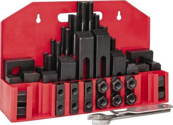 Value Collection - 52 Piece Fixturing Step Block & Clamp Set with 1" Step Block, 5/8" T-Slot, 1/2-13 Stud Thread - 1" Nut Width, 3, 4, 5, 6, 7 & 8" Stud Lengths - A1 Tooling