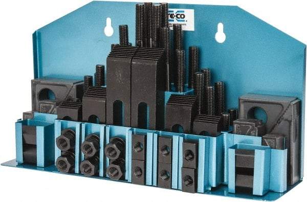 TE-CO - 52 Piece Fixturing Step Block & Clamp Set with 1" Step Block, 1/2" T-Slot, 3/8-16 Stud Thread - 7/8" Nut Width, 3, 4, 5, 6, 7 & 8" Stud Lengths - A1 Tooling