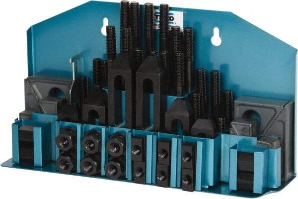 TE-CO - 52 Piece Fixturing Step Block & Clamp Set with 1" Step Block, 9/16" T-Slot, 1/2-13 Stud Thread - 7/8" Nut Width, 3, 4, 5, 6, 7 & 8" Stud Lengths - A1 Tooling