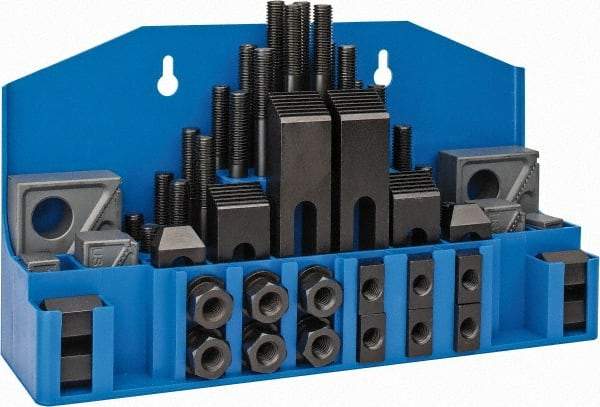 TE-CO - 52 Piece Fixturing Step Block & Clamp Set with 1" Step Block, 5/8" T-Slot, 1/2-13 Stud Thread - 1" Nut Width, 3, 4, 5, 6, 7 & 8" Stud Lengths - A1 Tooling