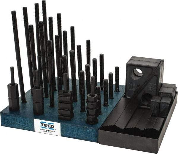 TE-CO - 50 Piece Fixturing Step Block & Clamp Set with 1" Step Block, 1/2" T-Slot, 3/8-16 Stud Thread - 7/8" Nut Width, 3, 4, 5, 6, 7 & 8" Stud Lengths - A1 Tooling