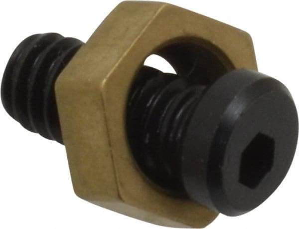 Mitee-Bite - 5/16" Brass Hex, 8-32 Stud Thread, Symmetrical Hex Clamp - 0.11" Hex Height, 205 Lb Holding Force, Hardened Steel Stud, 23/64" Long Thread, 1.5 Ft/Lb Torque, 10 Clamps - A1 Tooling