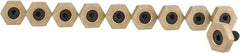 Mitee-Bite - 5/8" Brass Hex, 1/4-20 Stud Thread, Symmetrical Hex Clamp - 3/16" Hex Height, 800 Lb Holding Force, Hardened Steel Stud, 15/32" Long Thread, 6.2 Ft/Lb Torque, 10 Clamps - A1 Tooling