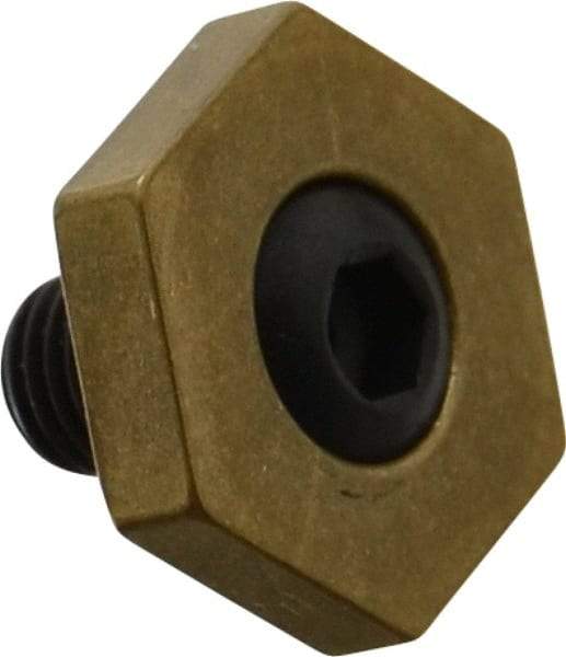 Mitee-Bite - 13/16" Brass Hex, 5/16-24 Stud Thread, Symmetrical Hex Clamp - 3/16" Hex Height, 800 Lb Holding Force, Hardened Steel Stud, 15/32" Long Thread, 8.3 Ft/Lb Torque, 12 Clamps - A1 Tooling