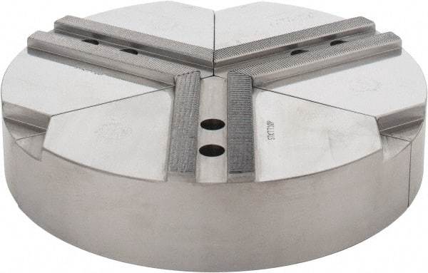 Abbott Workholding Products - 10" & Up Chuck Capacity, 1.5mm x 60° Serrated Attachment, Round Soft Lathe Chuck Jaw - 3 Jaws, Steel, 1.1811" Btw Mount Hole Ctrs, 10" Wide x 2" High, 0.6299" Groove, 0.4724" & 12mm Fastener - A1 Tooling