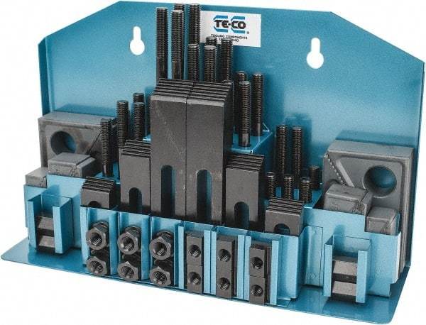 TE-CO - 52 Piece Fixturing Step Block & Clamp Set with 25mm Step Block, 12mm T-Slot, M10x1.5 Stud Thread - 19mm Nut Width, 80, 110, 125, 150, 175 & 200mm Stud Lengths - A1 Tooling