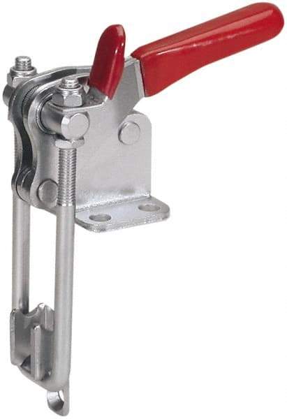 De-Sta-Co - 1,000 Lb Capacity, Vertical, U Hook, Flanged Base, Stainless Steel Pull Action Latch Clamp - 2.04" Drawing Movement, 4.1" OAL, Threaded U Hook, Straight Handle - A1 Tooling