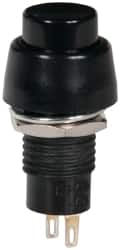 GC/Waldom - 0.4 Inch Mount Hole, Miniature Pushbutton Switch Only - Round, Black Pushbutton, Nonilluminated, Momentary (MO), Off-On - A1 Tooling