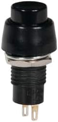 GC/Waldom - 0.4 Inch Mount Hole, Miniature Pushbutton Switch Only - Round, Black Pushbutton, Nonilluminated, Momentary (MO), Off-On - A1 Tooling