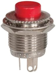 GC/Waldom - 0.469 Inch Mount Hole, Miniature Pushbutton Switch Only - Round, Red Pushbutton, Nonilluminated, Momentary (MO), On-Off - A1 Tooling