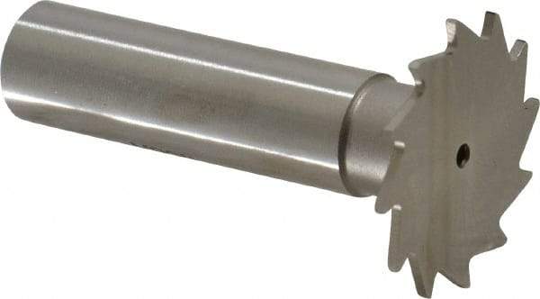 Made in USA - 1-1/8" Diam x 3/64" Face Width, High Speed Steel, 16 Teeth, Shank Connection Woodruff Keyseat Cutter - Uncoated, 2-3/16" OAL x 1/2" Shank, Straight Teeth - A1 Tooling