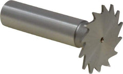 Made in USA - 1-1/4" Diam x 3/64" Face Width, High Speed Steel, 18 Teeth, Shank Connection Woodruff Keyseat Cutter - Uncoated, 2-3/16" OAL x 1/2" Shank, Straight Teeth - A1 Tooling