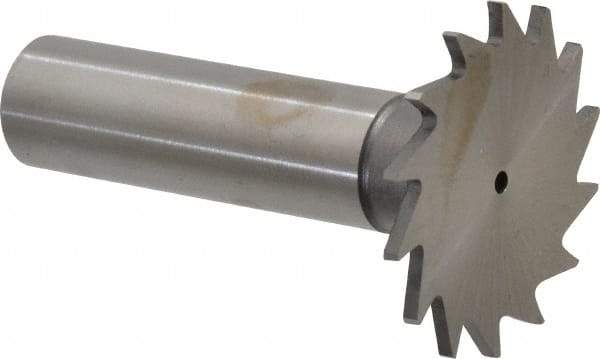 Made in USA - 1-1/4" Diam x 1/16" Face Width, High Speed Steel, 18 Teeth, Shank Connection Woodruff Keyseat Cutter - Uncoated, 2-3/16" OAL x 1/2" Shank, Straight Teeth - A1 Tooling