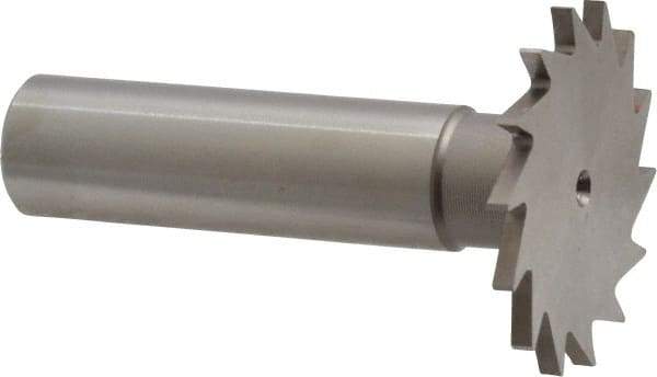 Made in USA - 1-1/4" Diam x 5/64" Face Width, High Speed Steel, 18 Teeth, Shank Connection Woodruff Keyseat Cutter - Uncoated, 2-3/16" OAL x 1/2" Shank, Straight Teeth - A1 Tooling