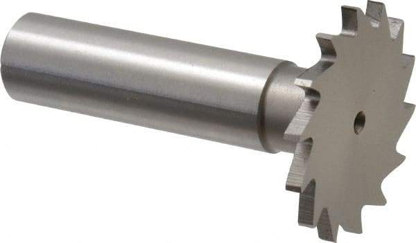 Made in USA - 1-1/4" Diam x 3/32" Face Width, High Speed Steel, 18 Teeth, Shank Connection Woodruff Keyseat Cutter - Uncoated, 2-3/16" OAL x 1/2" Shank, Straight Teeth - A1 Tooling