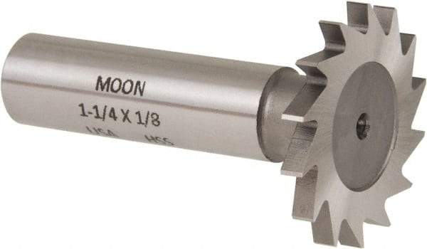 Made in USA - 1-1/4" Diam x 1/8" Face Width, High Speed Steel, 18 Teeth, Shank Connection Woodruff Keyseat Cutter - Uncoated, 2-3/16" OAL x 1/2" Shank, Straight Teeth - A1 Tooling